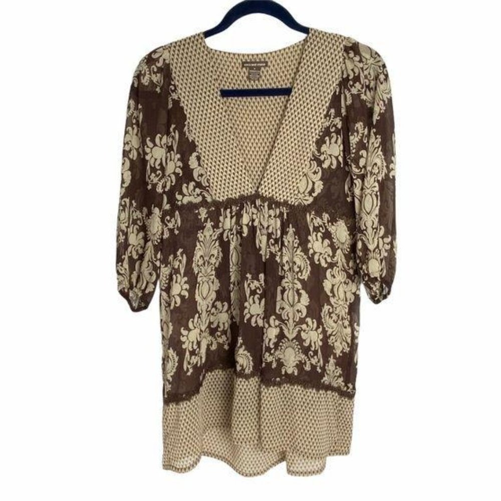 4/$25 Coco And Chase Tunic Blouse Peasant Floral V Neck Sheer Womens Sz M